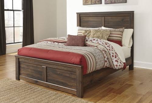 Queen Size Panel Bed with Horizontal Slat Details in Dark Brown U6315