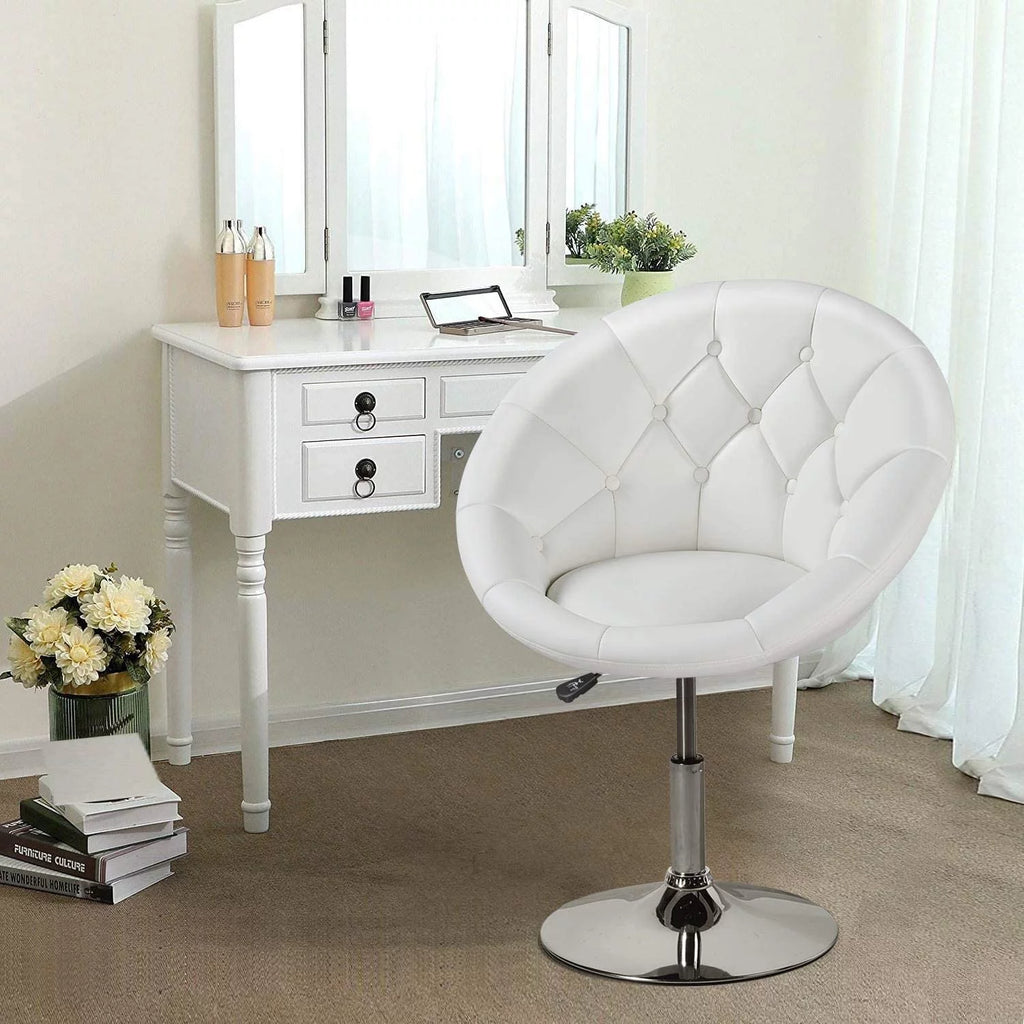 White Tufted Height Adjustable Swivel Accent Chair C58706