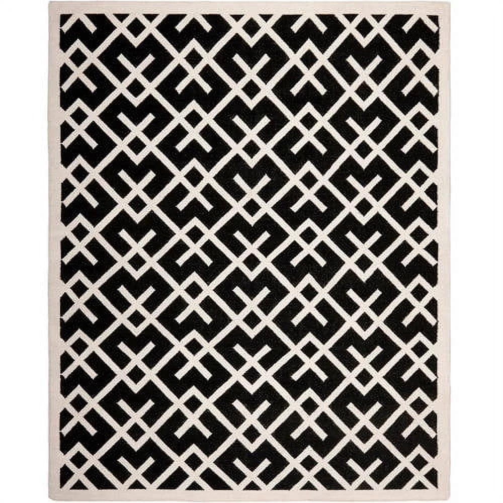Black Ivory Wool Geometric Area Rug X518