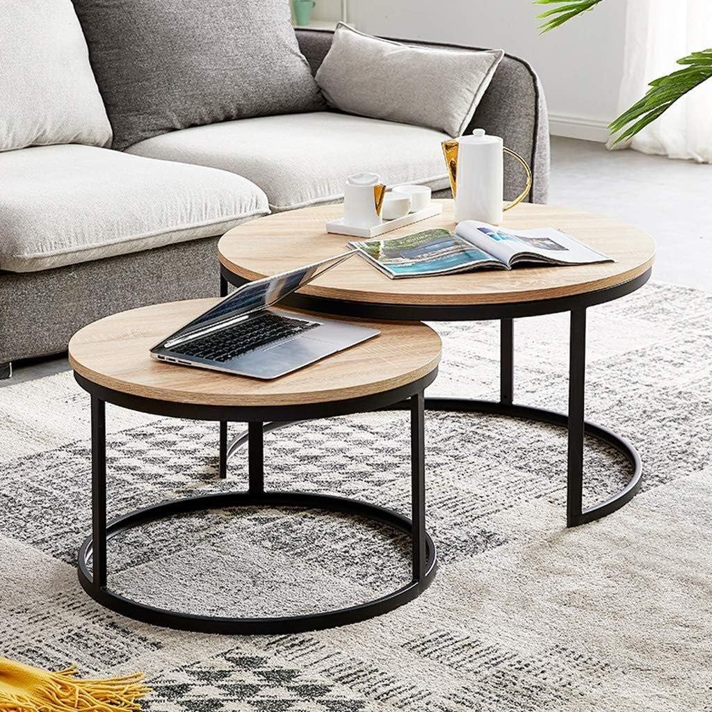 Set of 2 Round Nesting Coffee Table Wood and Metal V23738
