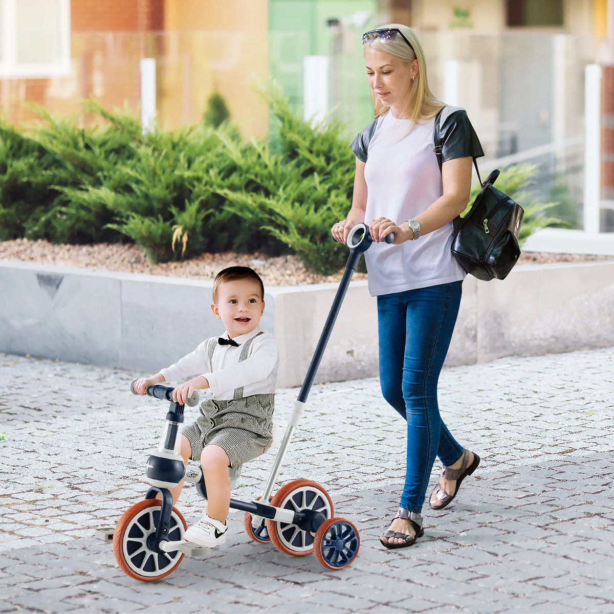 4 in 1 Kids Tricycles with Push Handle & Training Wheels Navy I728