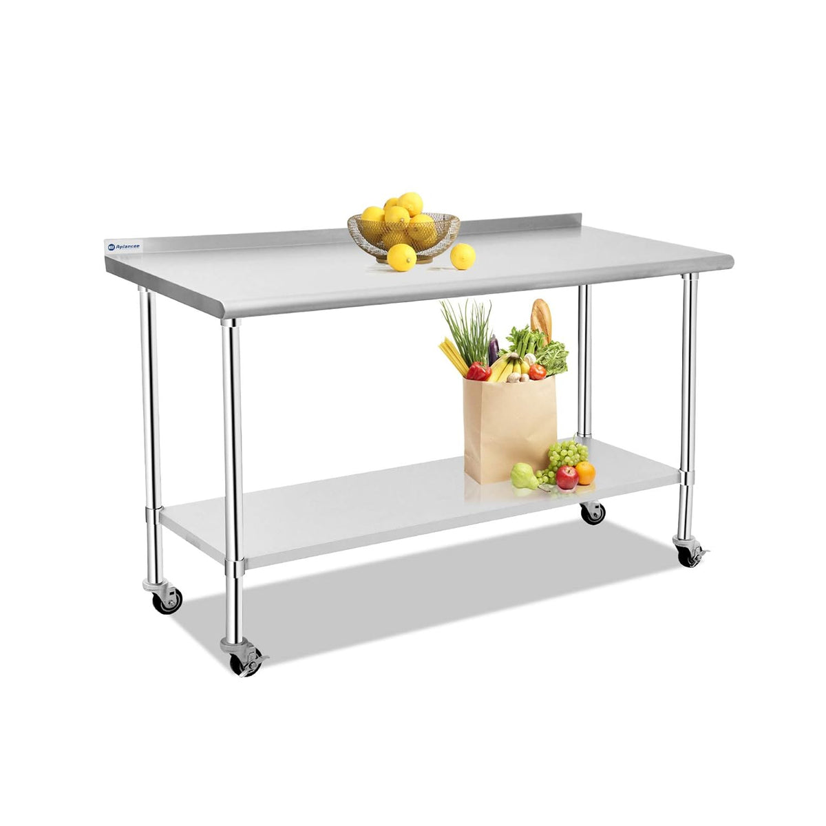 Stainless Steel Work Table 36 x 24 Inches with Caster Backsplash and Adjustable Undershelf Y189