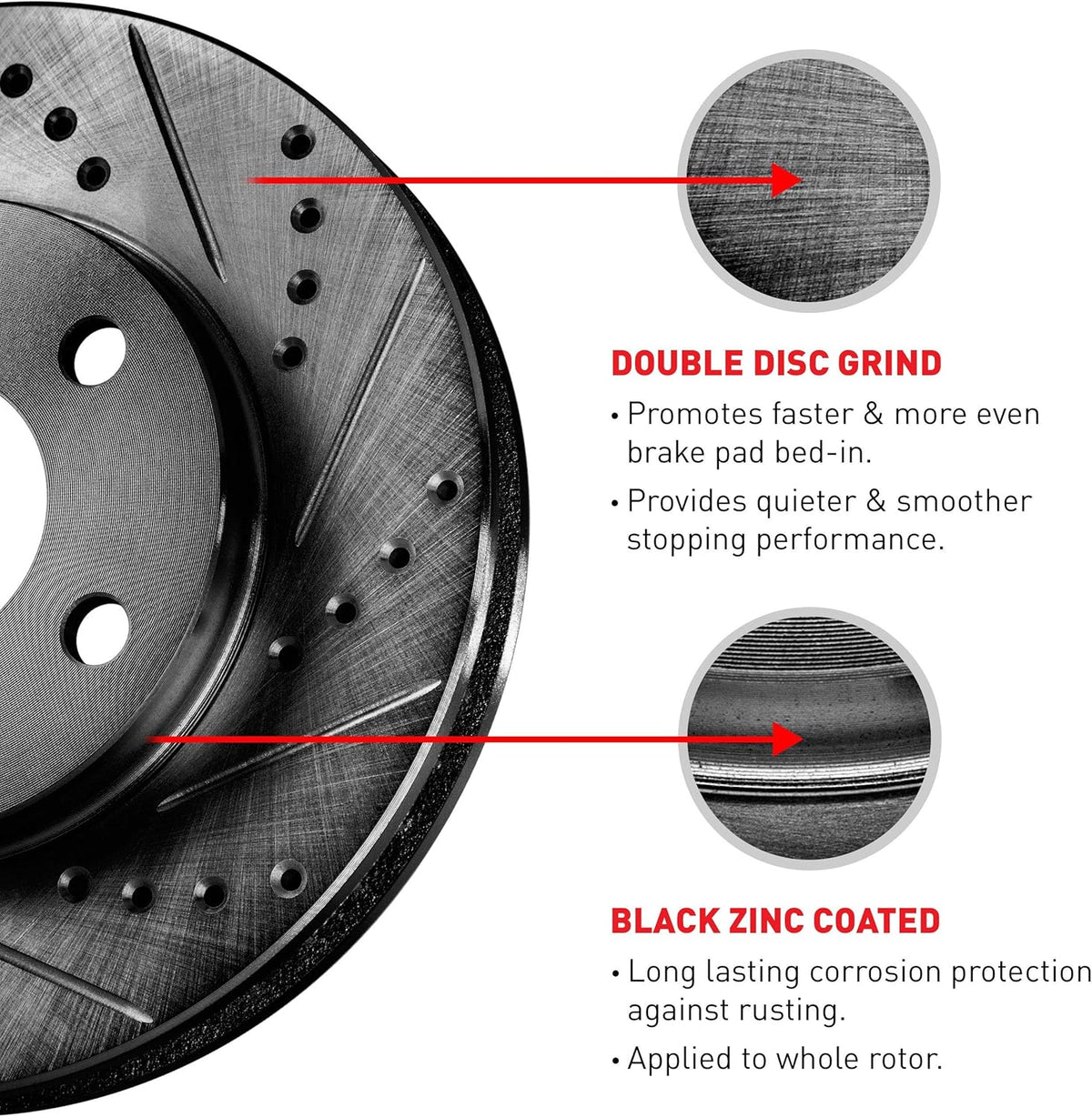 Front Rear Black Drilled and Slotted Brake Rotors Q334