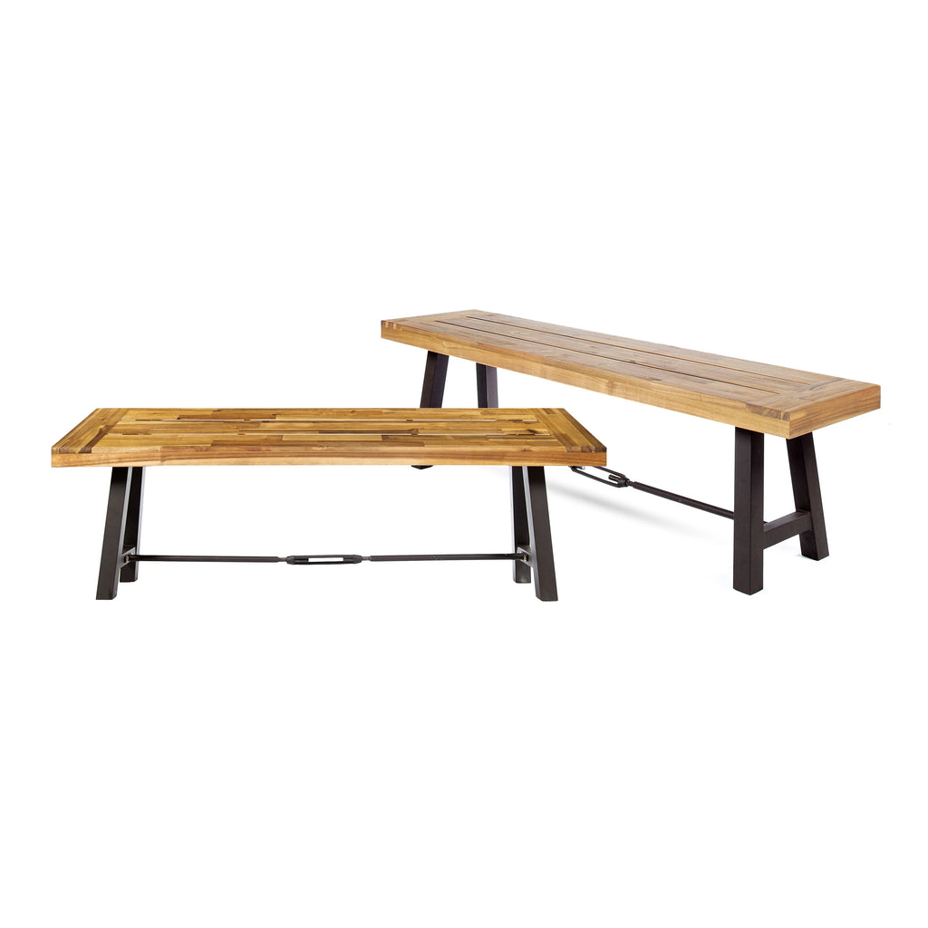 Acacia Wood Outdoor Dining Benches Set of 2 P643180