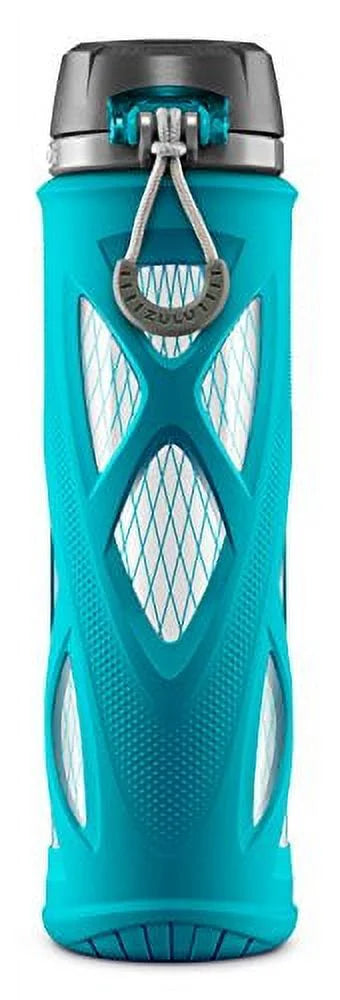 20 Oz Teal Glass Water Bottle With Silicone Sleeve D710869