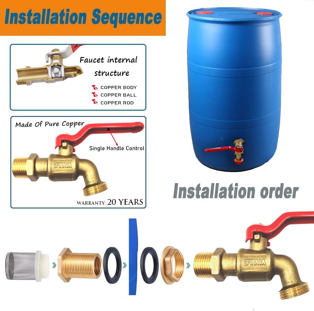 Brass Rain Barrel Spigot with Bulkhead Fitting Set A585