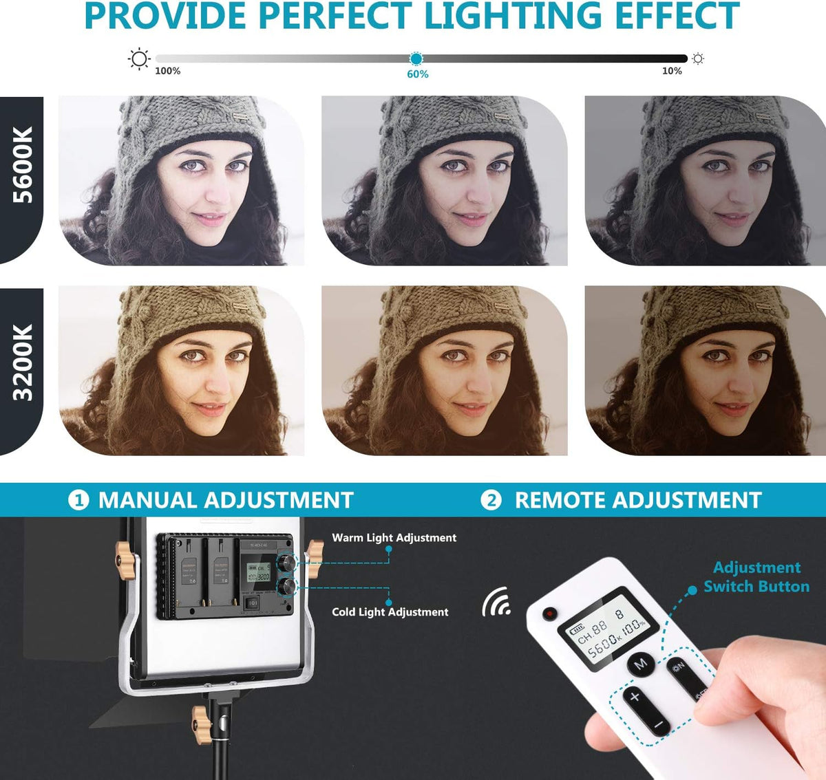 2 Packs 480 LED Video Light Photography Lighting Kit with Light Stand A24906
