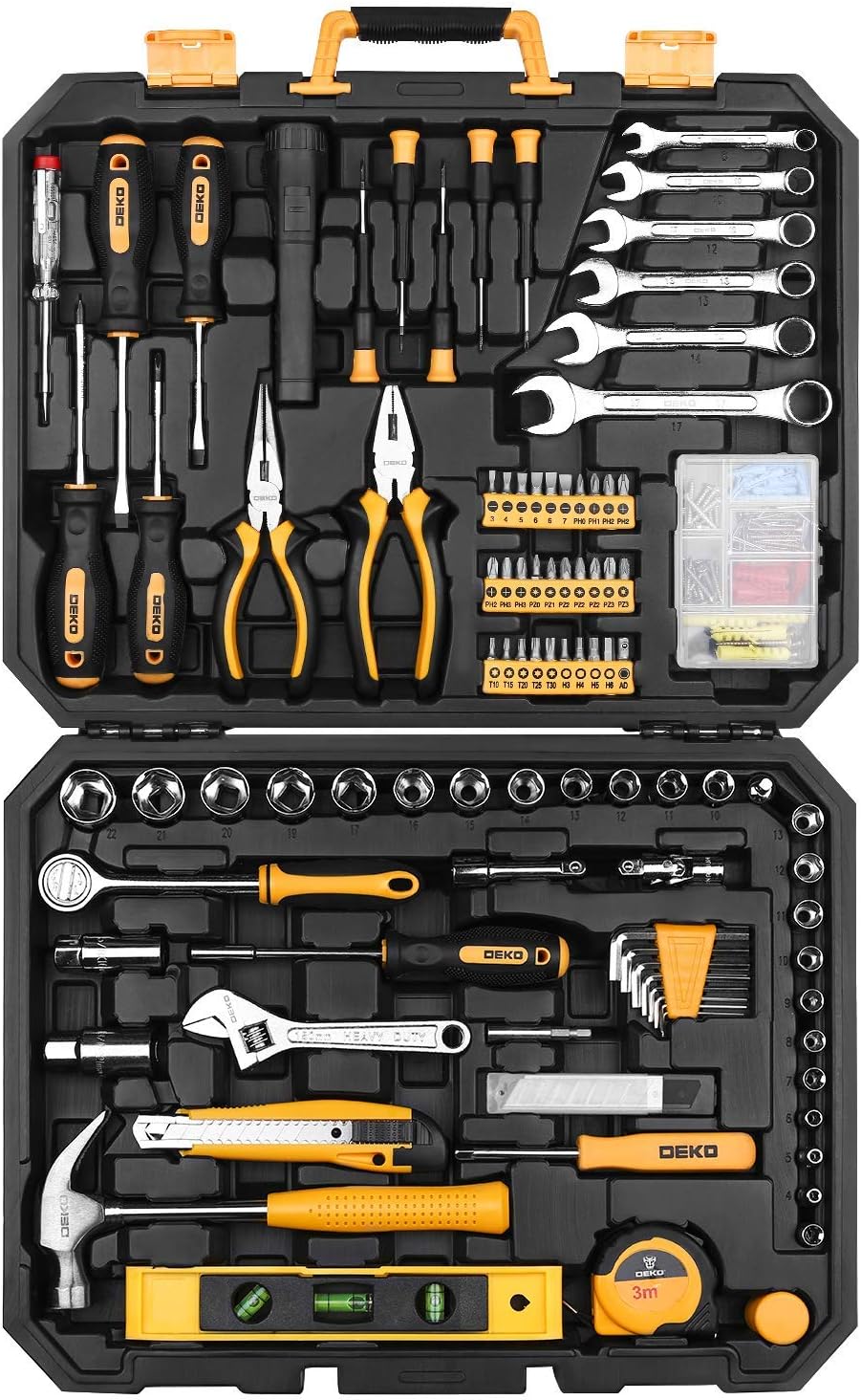208 Piece General Household Hand Tool Kit with Plastic Toolbox Storage Case X64876