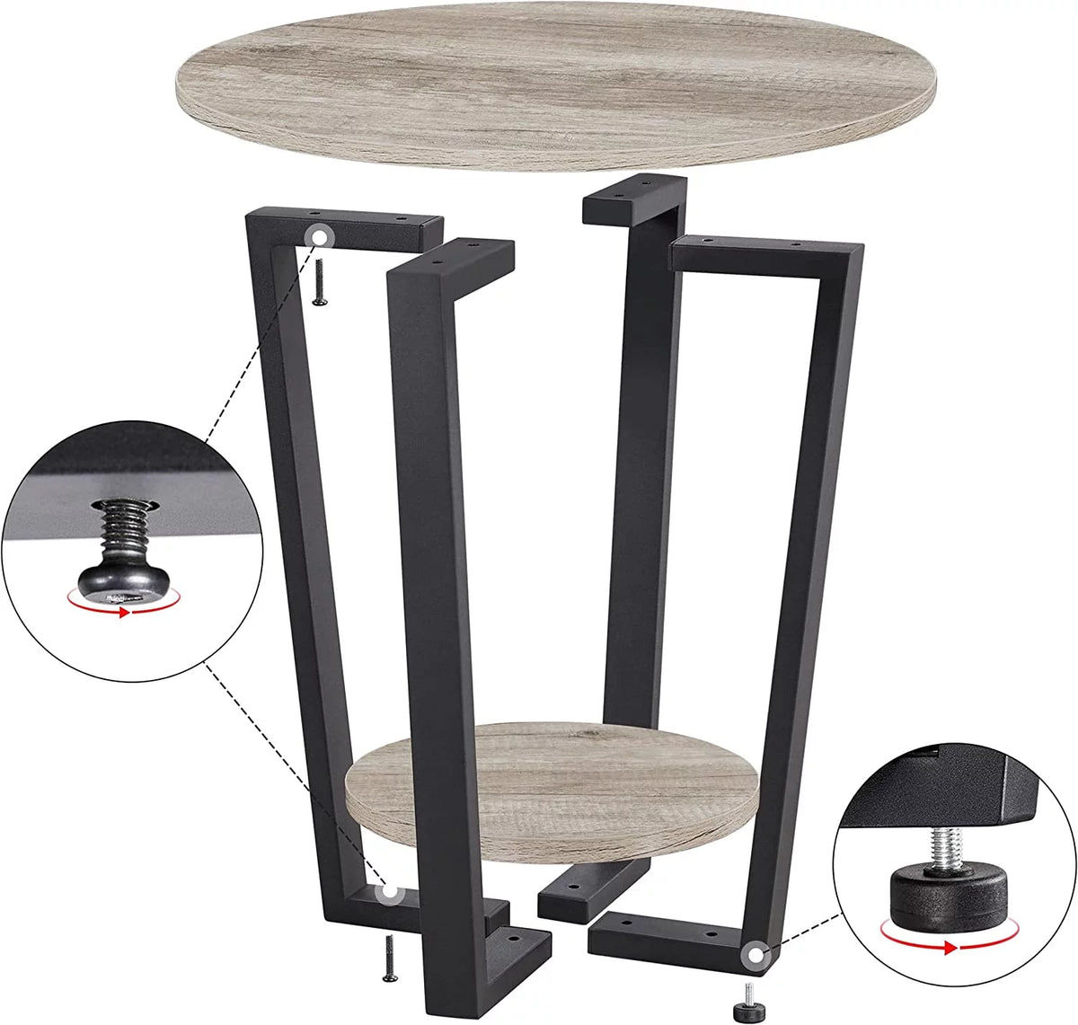 2-Tier Round End Tables Set of 2 with Metal Legs Gray M416