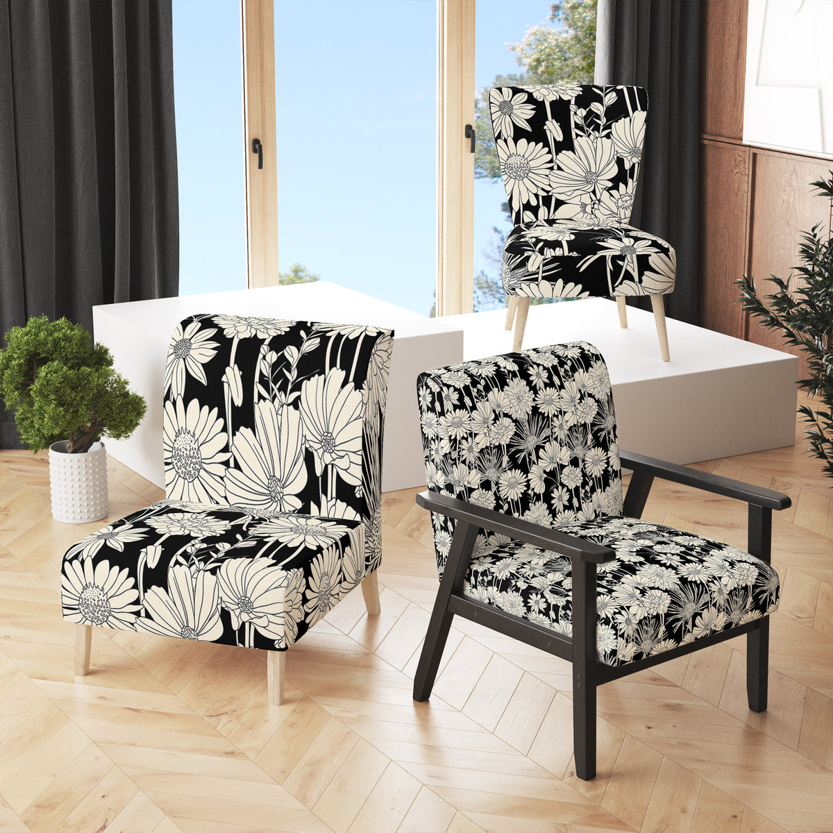 Upholstered Patterned Accent Chair and Arm Chair Y239509