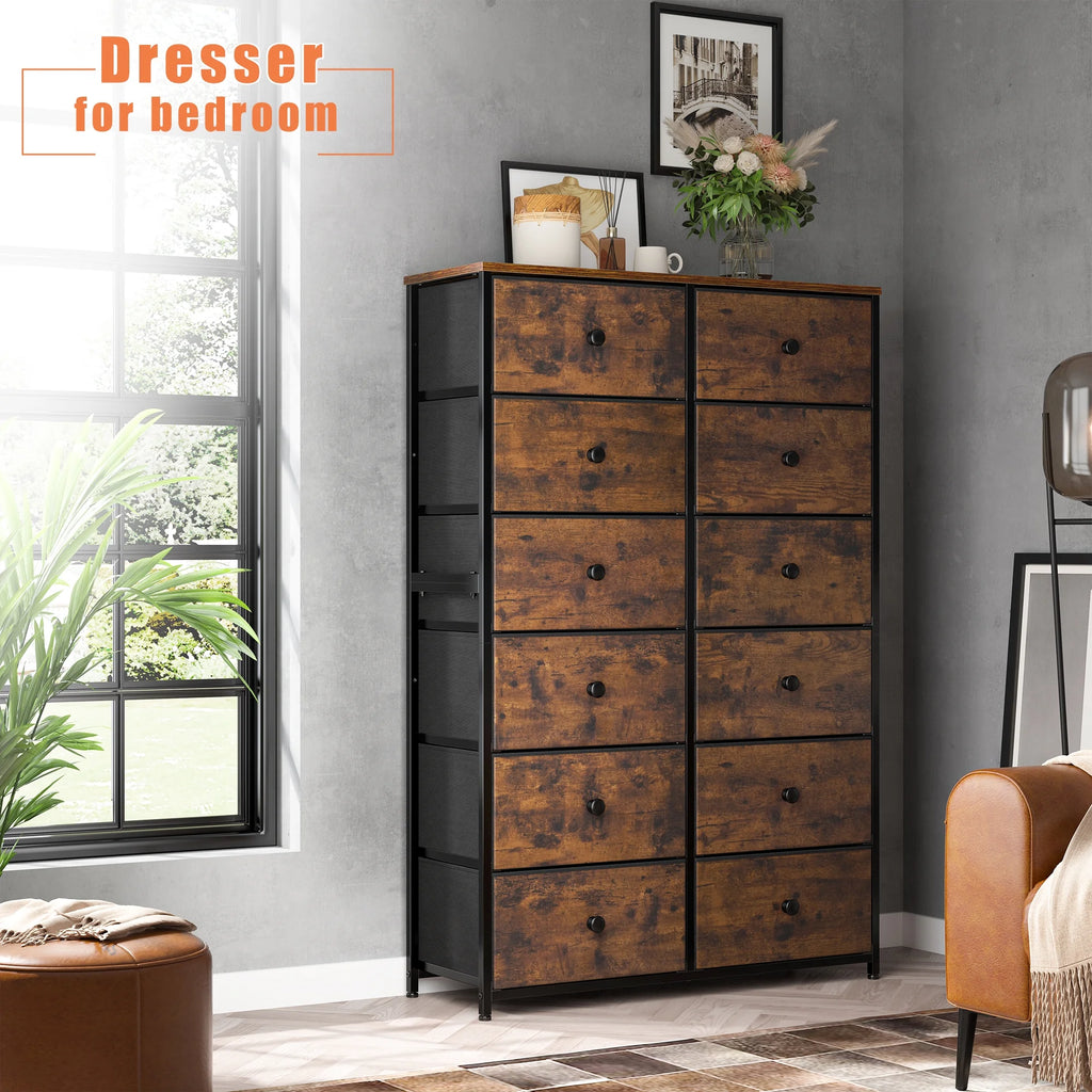 Set of 2 12 Drawer Fabric Dresser B999