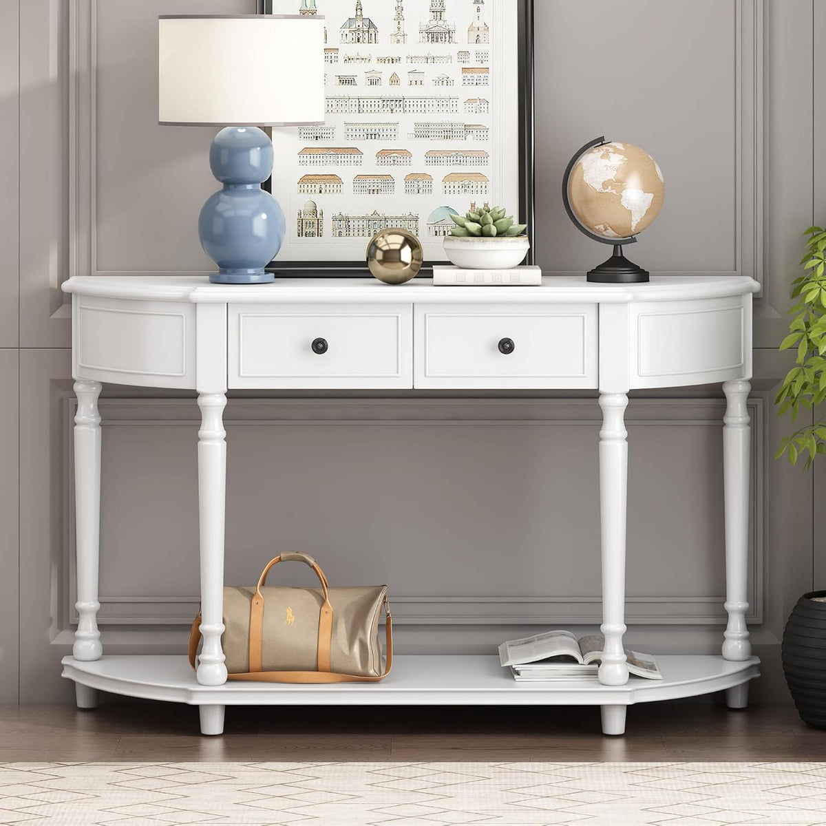 White Solid Wood Storage Cabinet with 2 Drawers and Open Shelf U453091