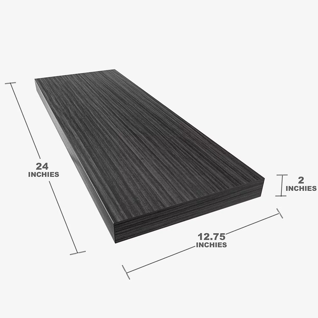 Walnut Wooden Floating Wall Shelf 36 in W x 12.75 in D x 2 in H Set of 2 L79076
