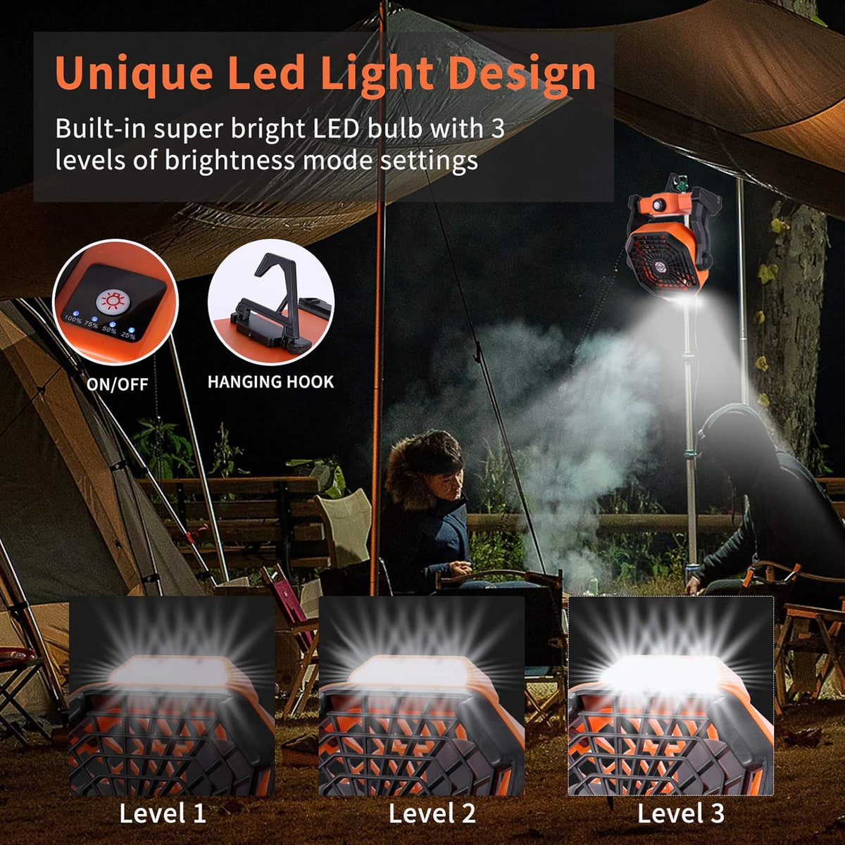 Outdoor Camping Fan with LED Lantern, USB Rechargeable X661251