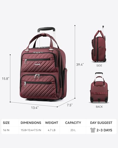 Black 16 Inch Soft Sided Underseat Carry On Luggage with Wheels Q4858