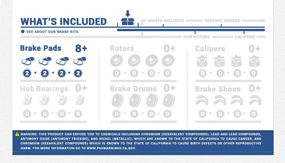 8 Ceramic Brake Pads with Hardware P296