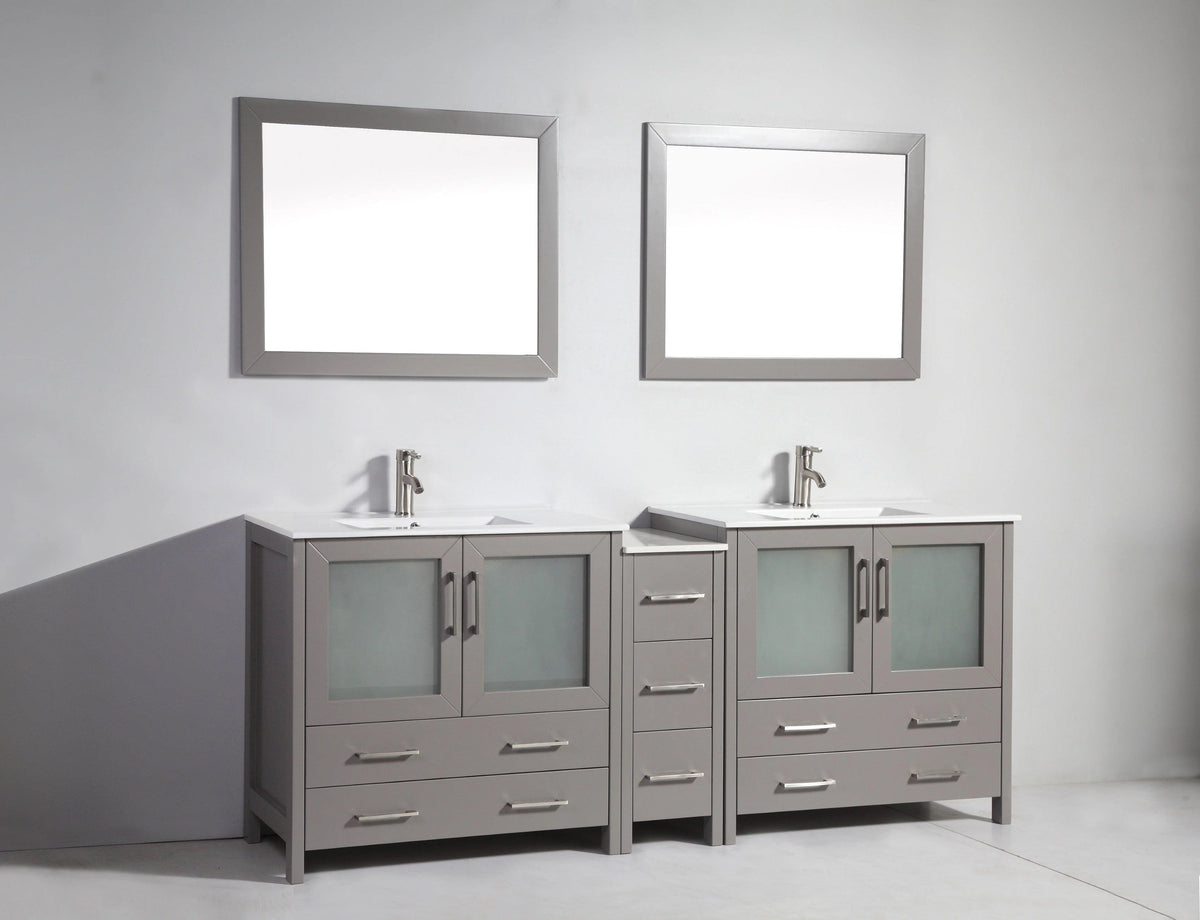 84 in. Single Sink Vanity Cabinet with Ceramic Sink & Mirror Grey W582
