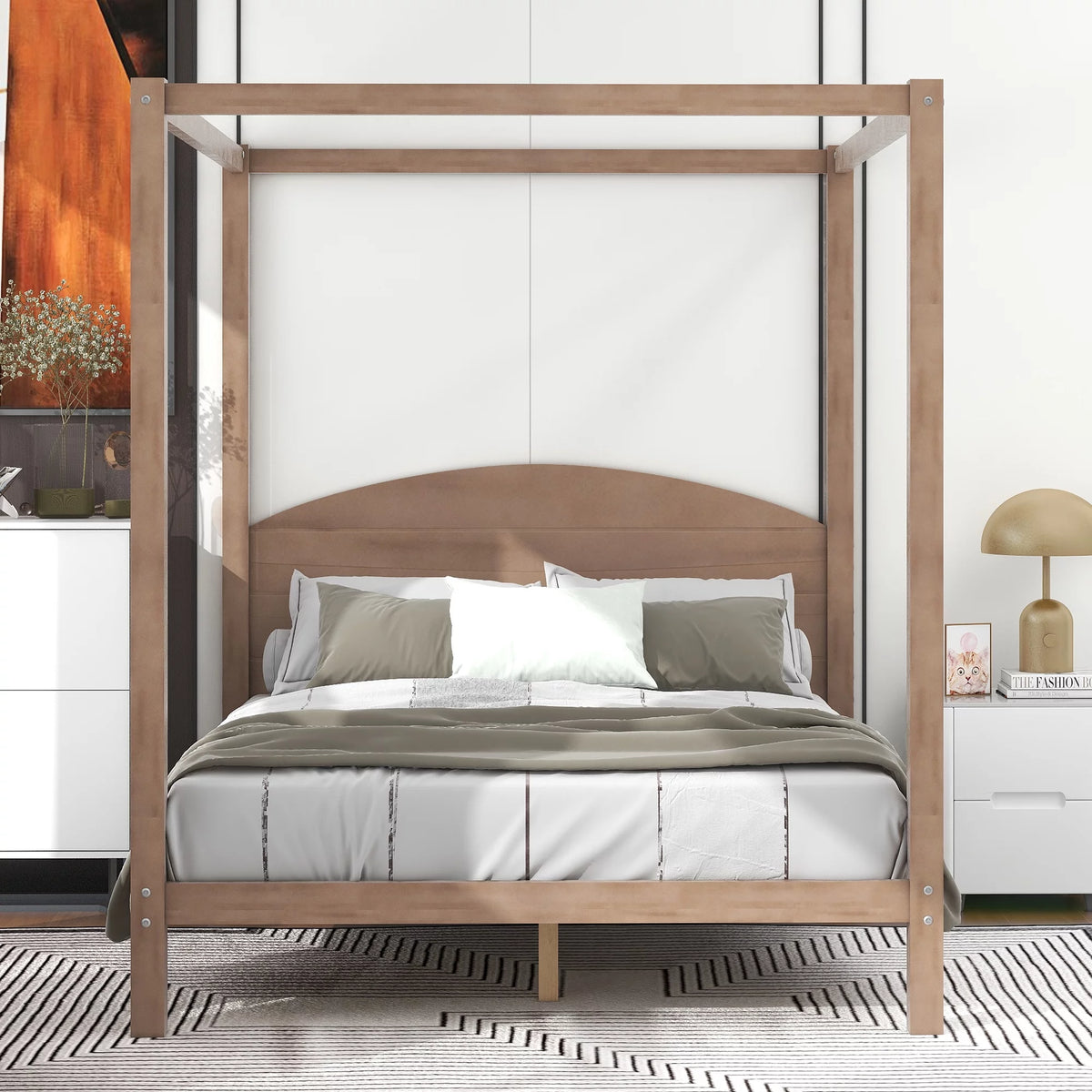 Queen Size Canopy Platform Bed with Headboard I773968
