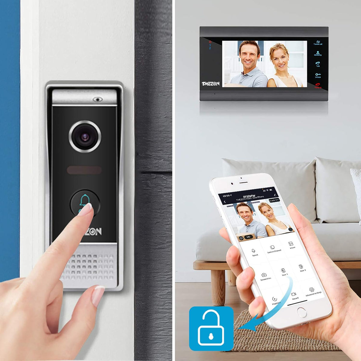 Wireless WIFI Video Door Phone IP Doorbell Intercom System with Camera 4 Wire 7 Inch Entry with 1x1080P Wired Camera Night Vision T99056