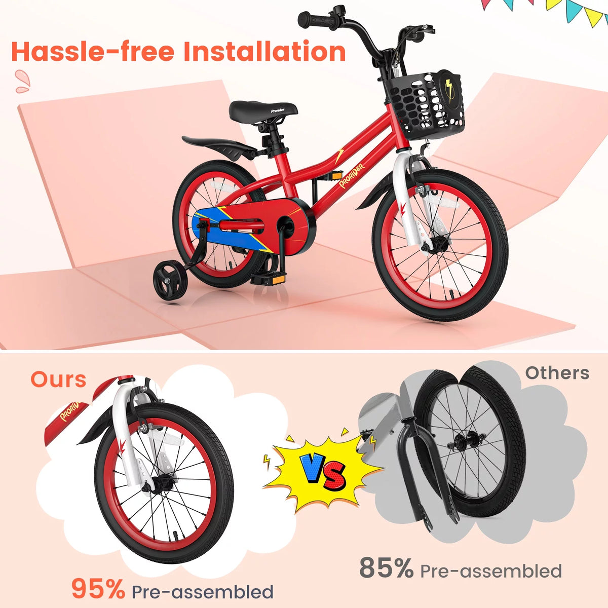 16'' Kid's Bike with Training Wheels & Basket K61555