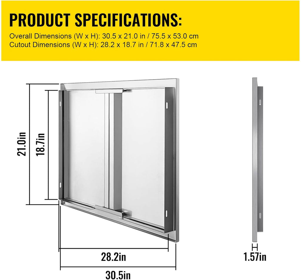Stainless Steel Double BBQ Access Door with Recessed Handle Q77508