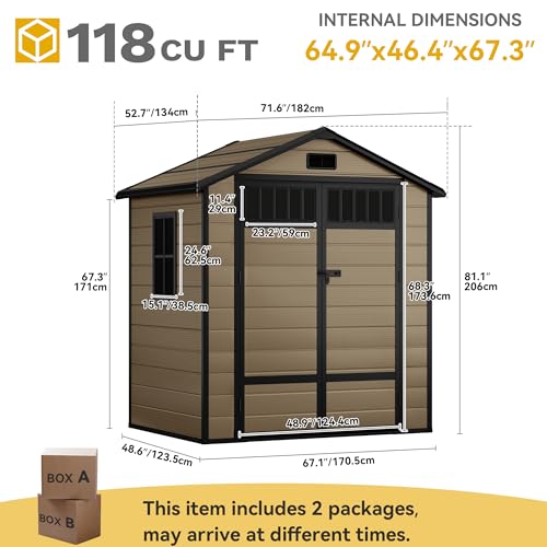 6x4.4 FT Resin Storage Shed with Lockable Door and Vents H788