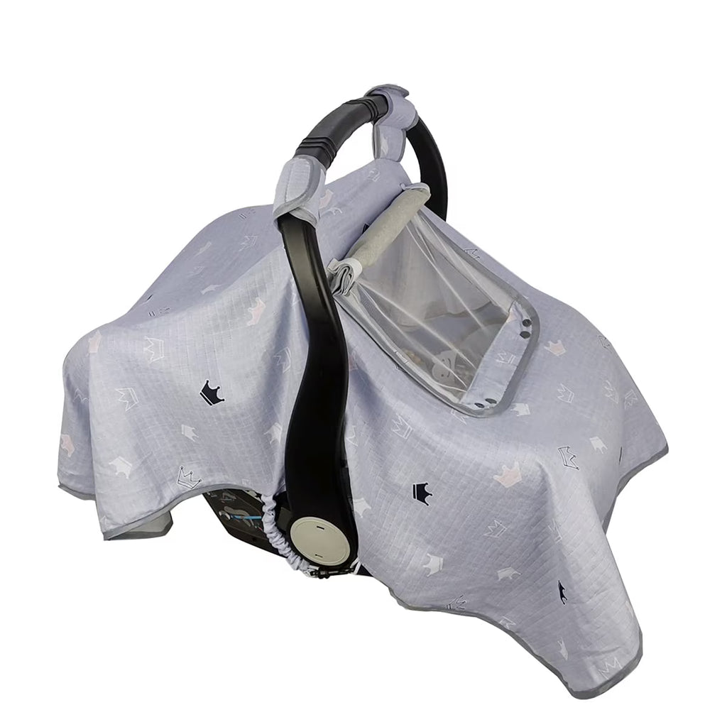 Grey Muslin Car Seat Canopy with Window R295