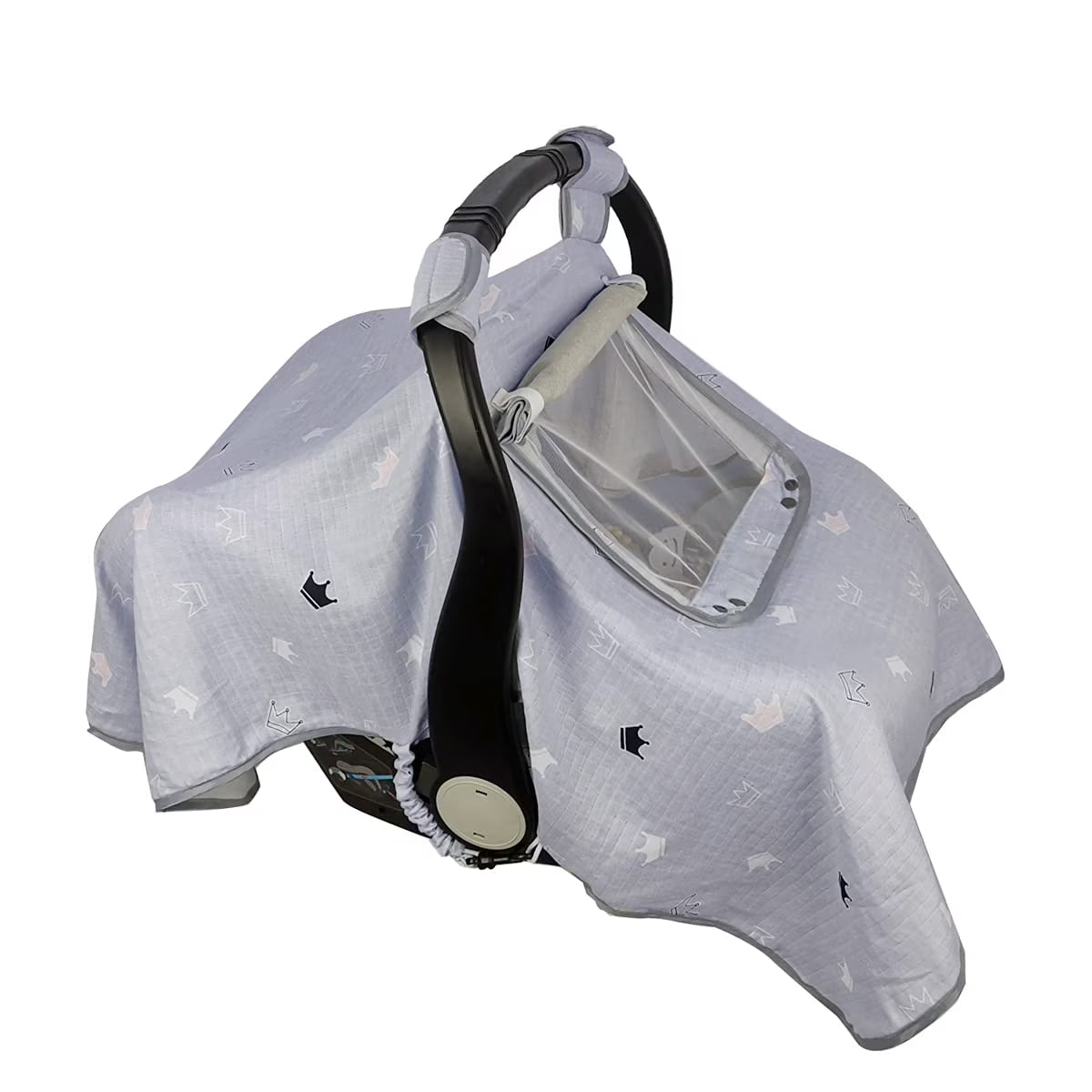 Grey Muslin Car Seat Canopy with Window R295