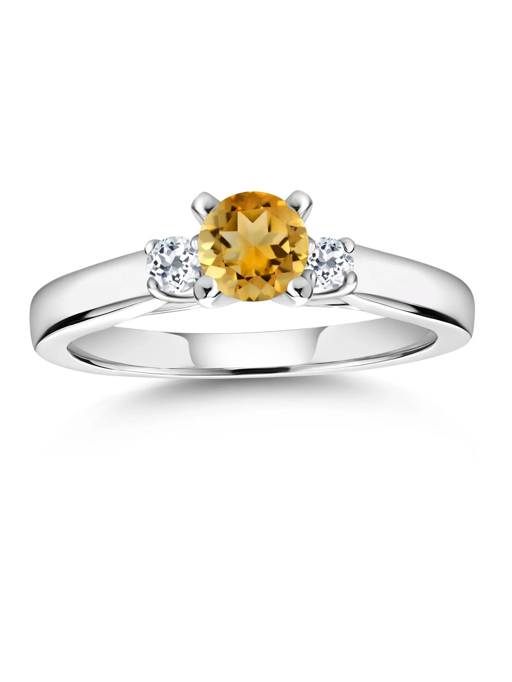 925 Sterling Silver Citrine and White Topaz 3-Stone Engagement Ring W844593