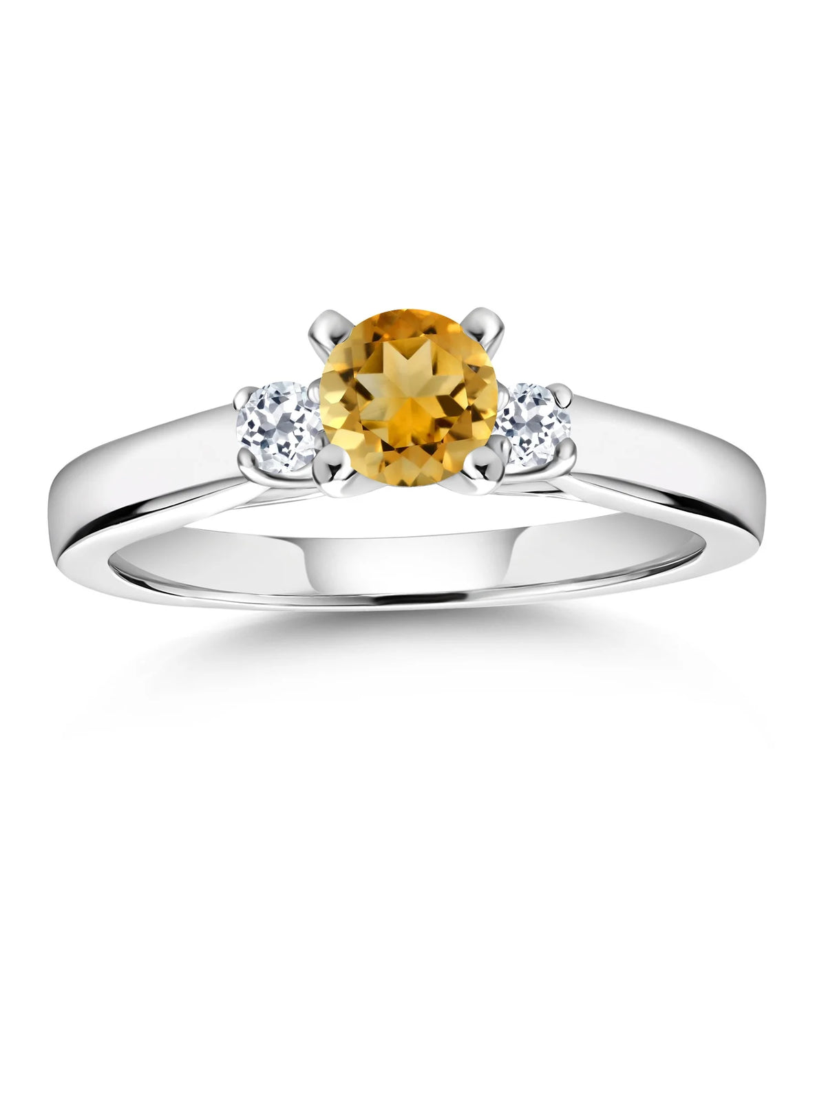 925 Sterling Silver Citrine and White Topaz 3-Stone Engagement Ring W844593