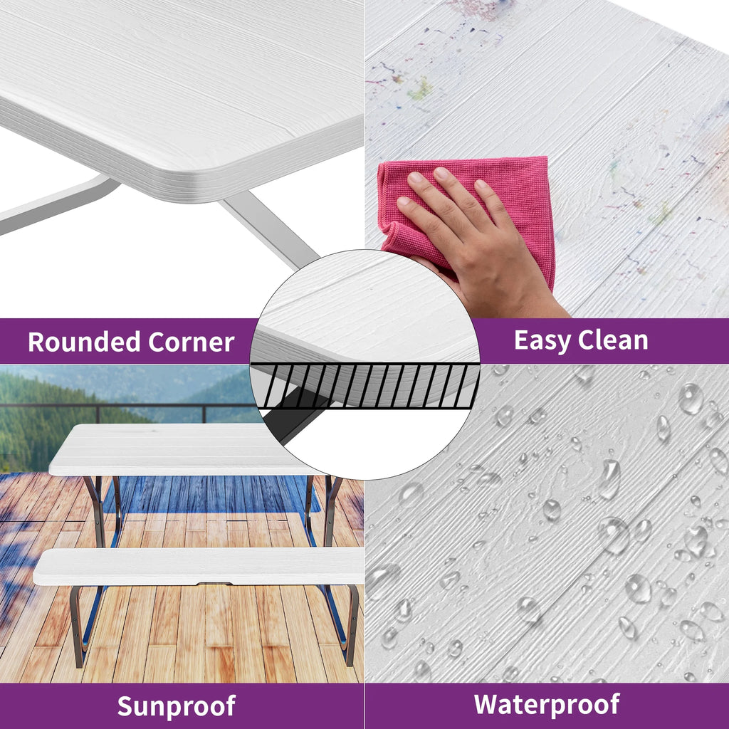 6 ft Picnic Table Bench Set with Umbrella Hole P79387