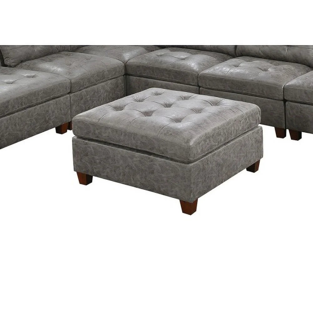 Antique Grey Tufted Leatherette Ottoman D91079