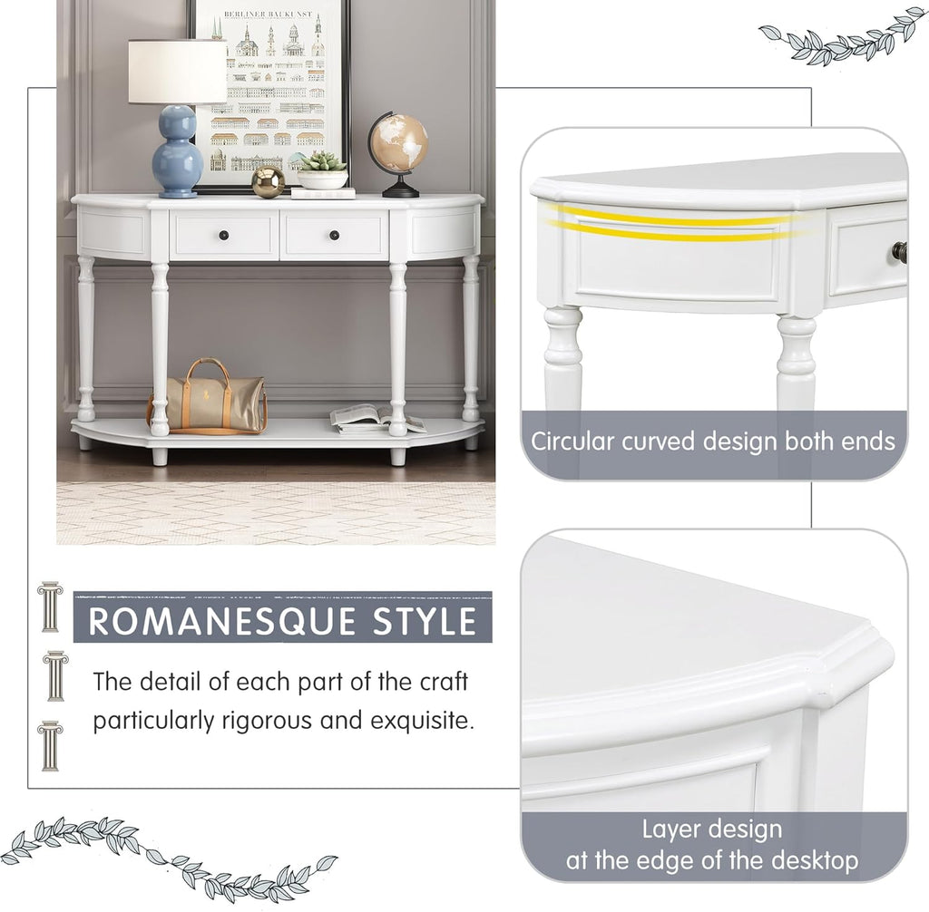 White Solid Wood Storage Cabinet with 2 Drawers and Open Shelf U453091