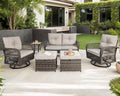 6 Pieces Patio Furniture Set Wicker Sofa with Swivel Rocking Chairs Ottoman Coffee Table Gray W59235