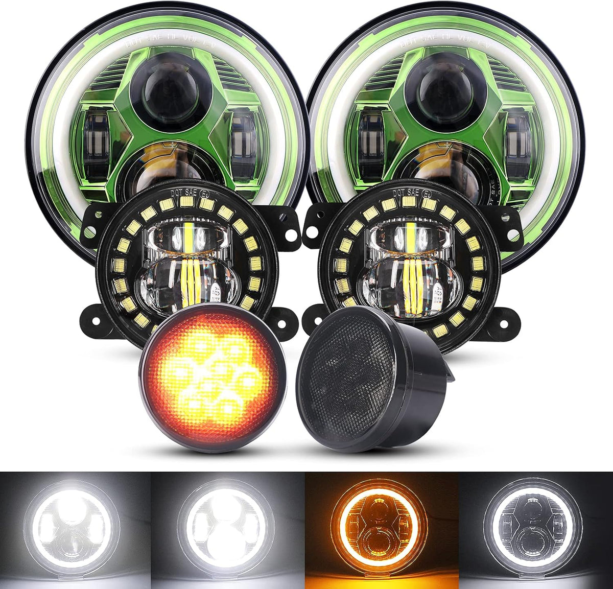 7'' LED Headlights, 4'' LED Fog Lights, Yellow LED Turn Signal Light H928305