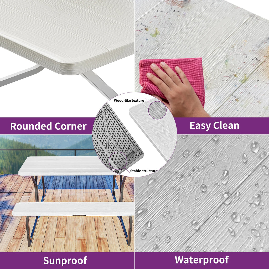 6 ft Picnic Table Bench Set with Umbrella Hole P79387