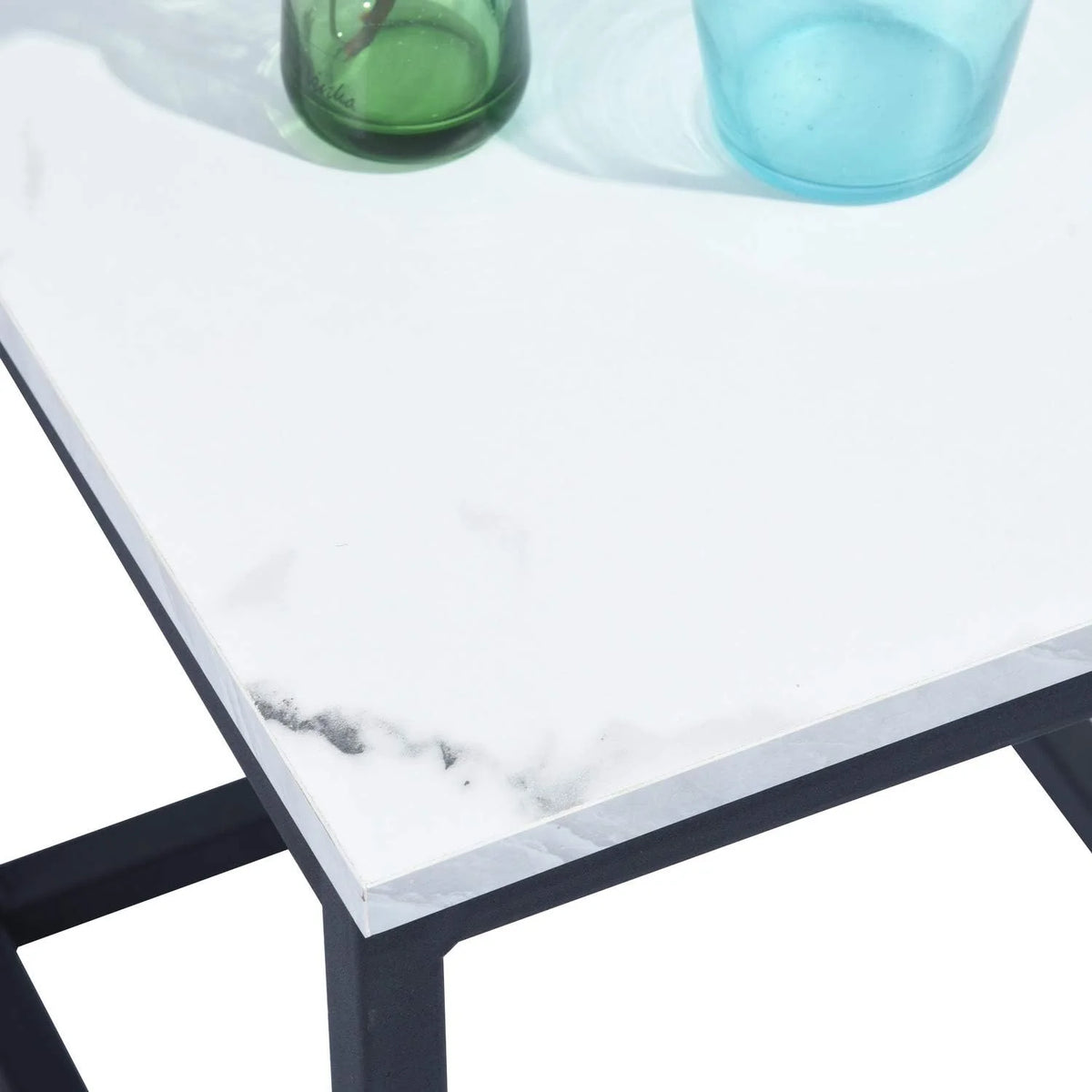 White Square Side Table with Marble Metal Frame Z241