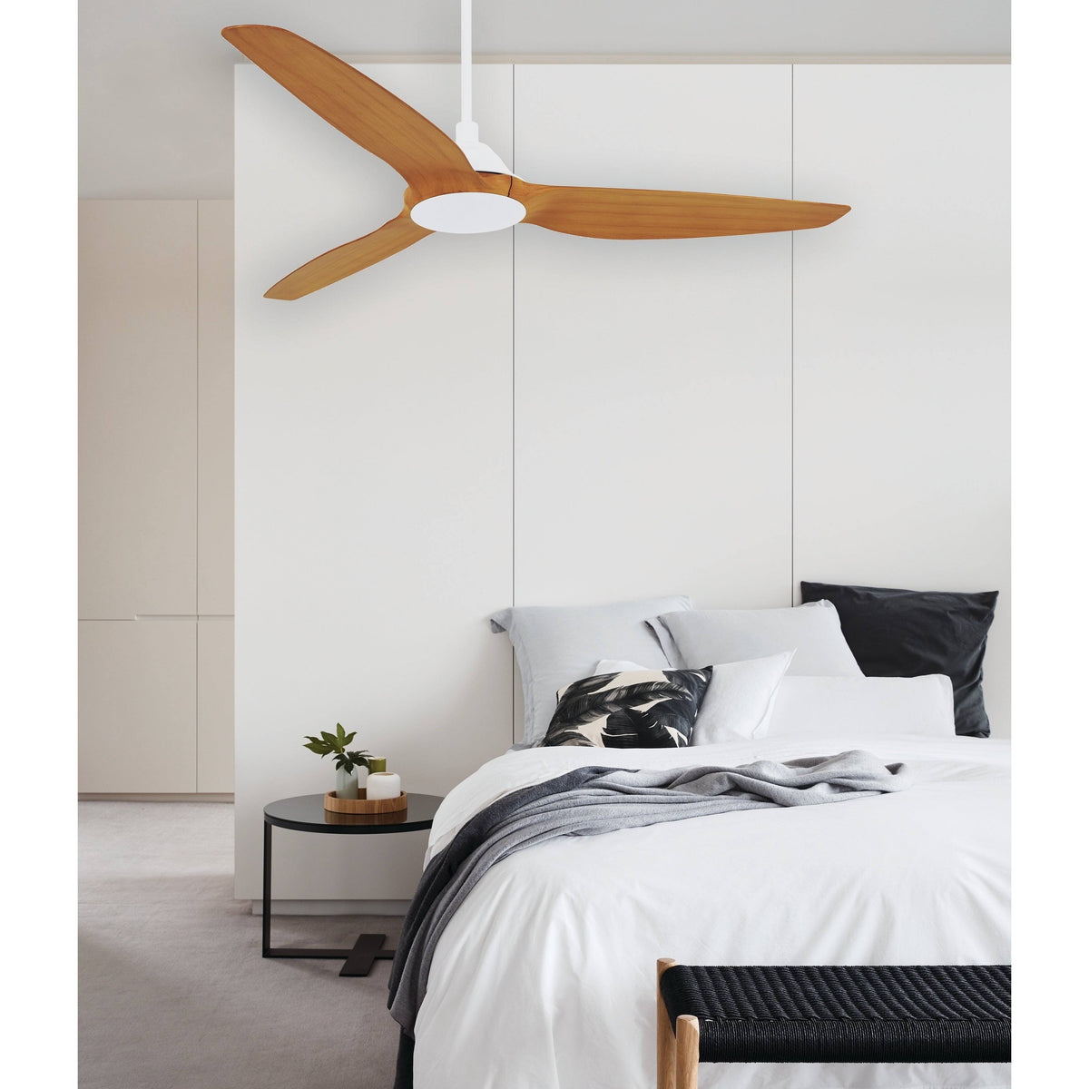 60 in. White & Teak DC Ceiling Fan B214