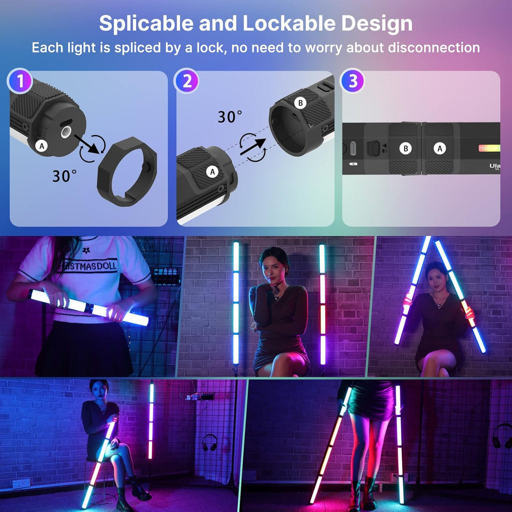 RGB Light Wand 2500-9000K Dimmable CRI 95+ Magnetic Attraction Pack of 2 T279