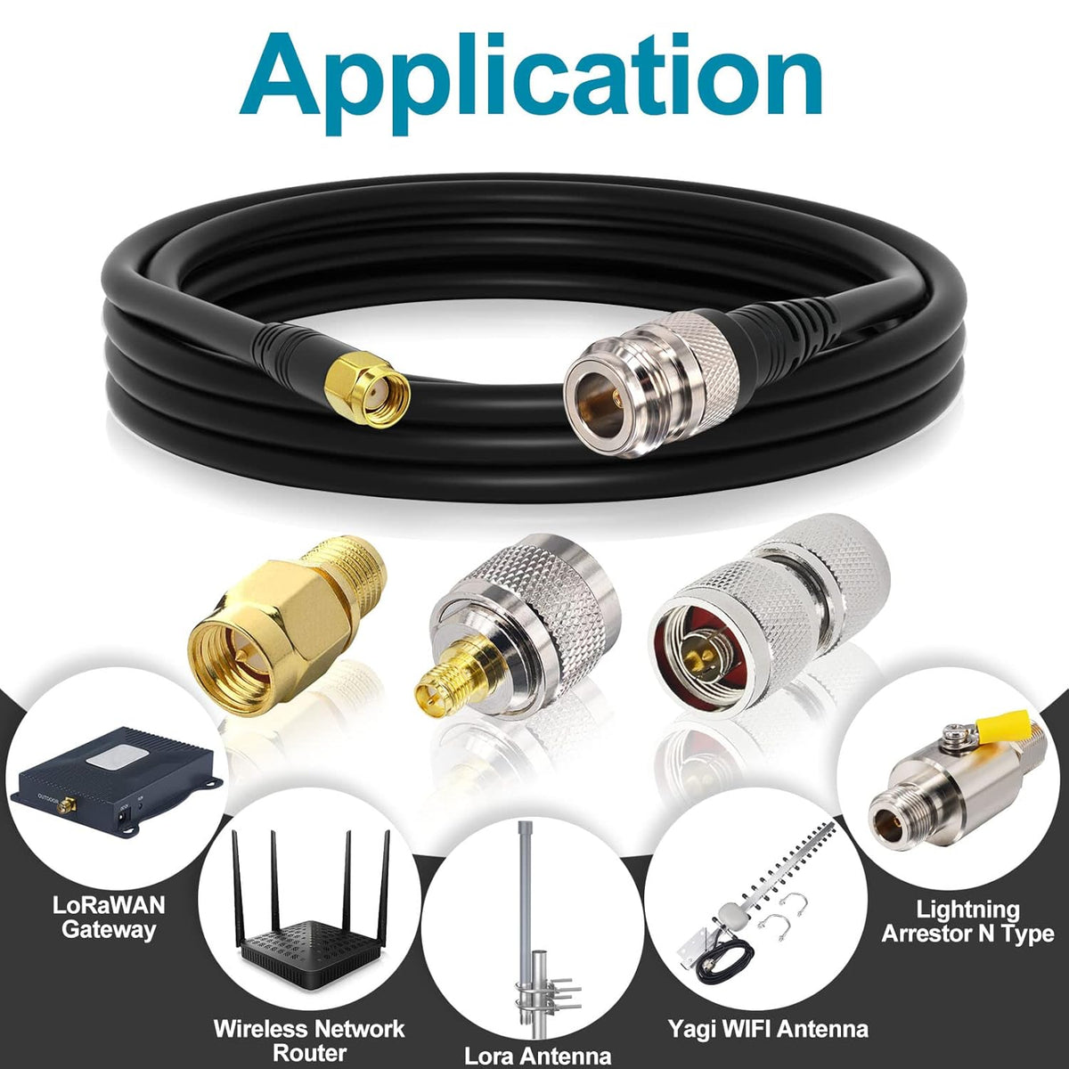 N Type Female to RP-SMA Male 10Ft RG58 Coaxial Cable Pack of 2 W47937