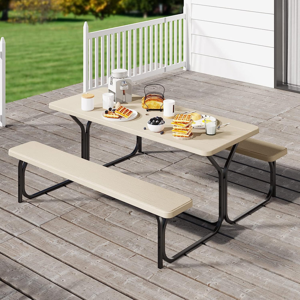 6 ft Picnic Table Bench Set with Umbrella Hole P79387