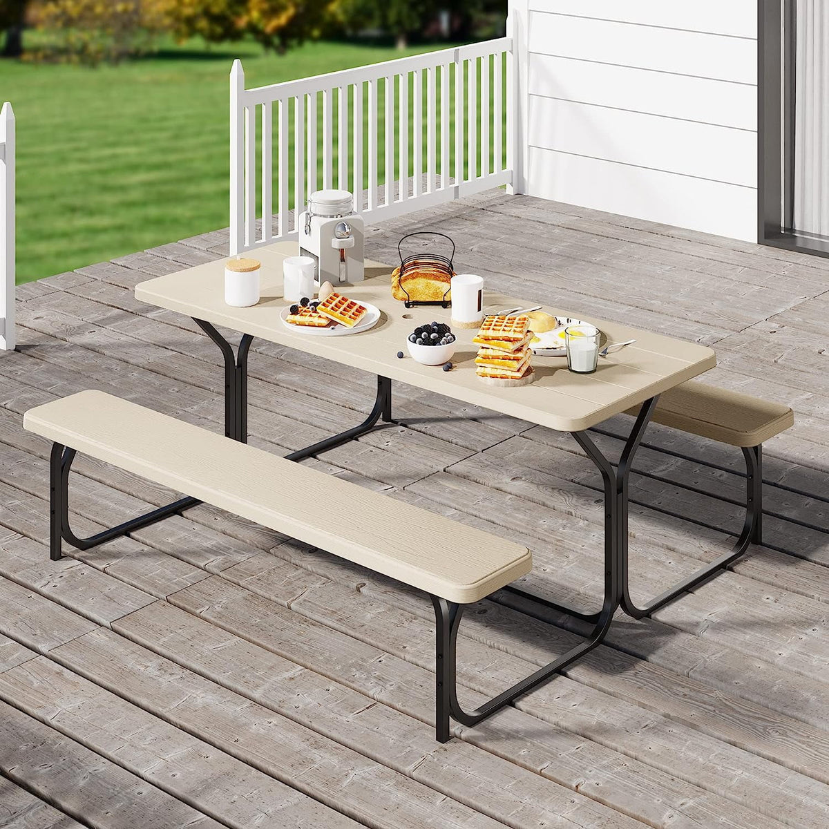 6 ft Picnic Table Bench Set with Umbrella Hole P79387
