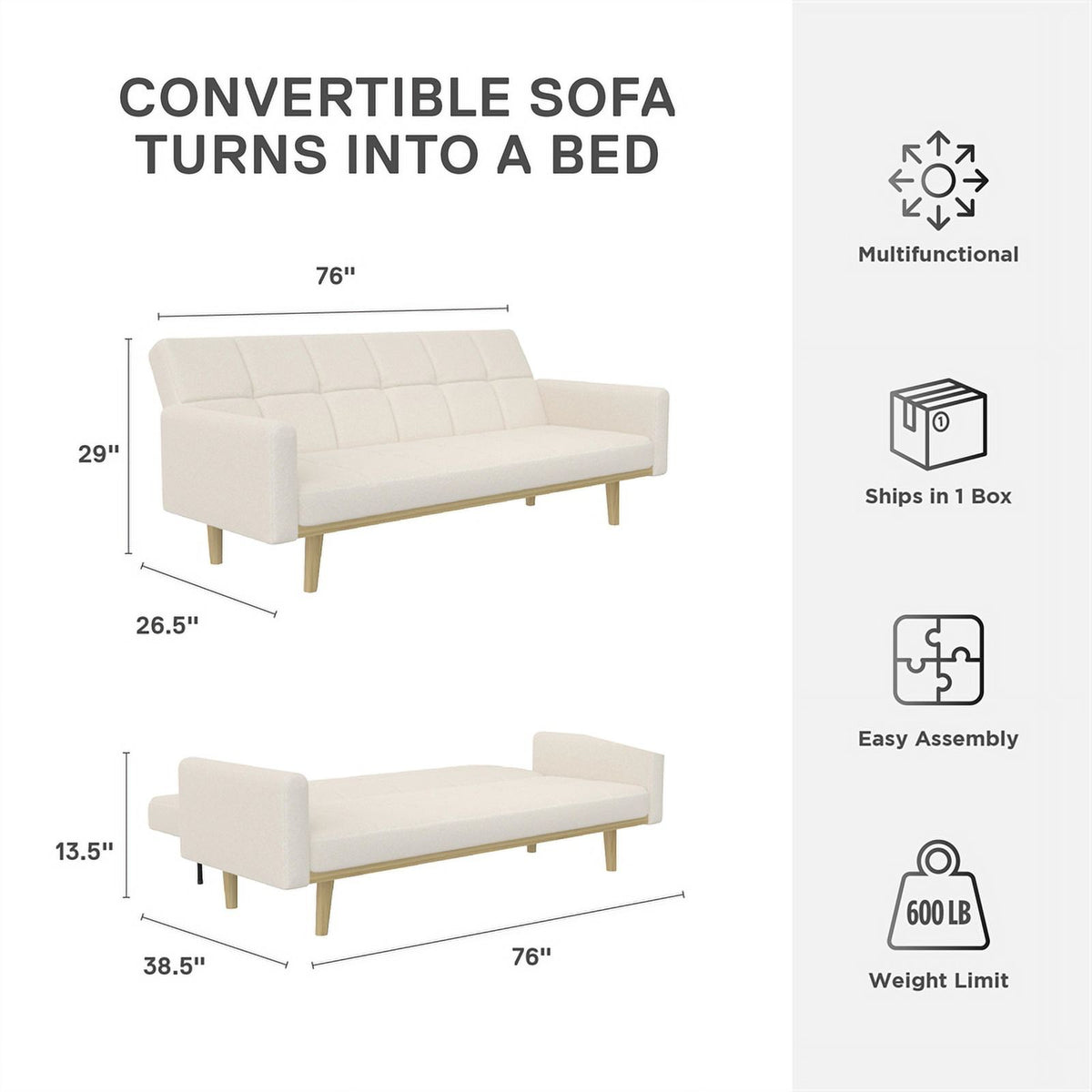 Ivory Teddy Fabric Futon Sofa Bed Y8084