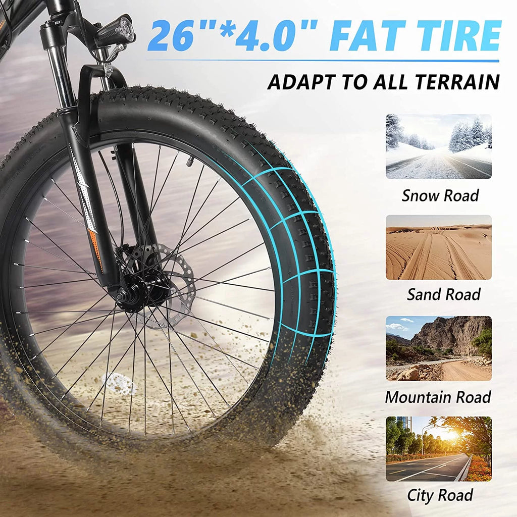 26" Fat Tire Electric Mountain Bike 500W 48V 13AH Removable Battery Shimano 7 Speed I377370