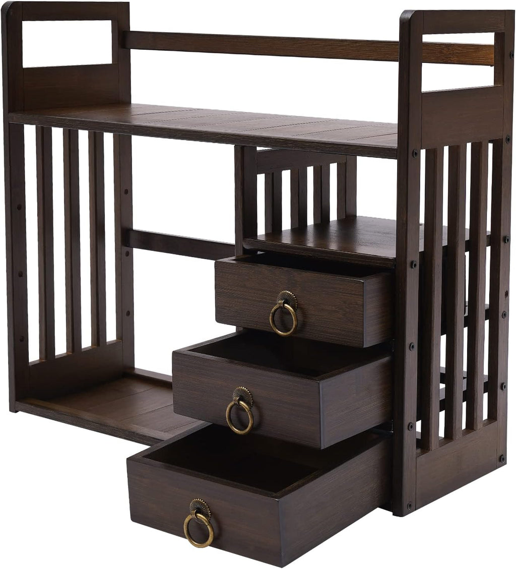 Bamboo Desk Bookshelf Organizer with Drawer, 19.7×7.5×17.7inch E856003
