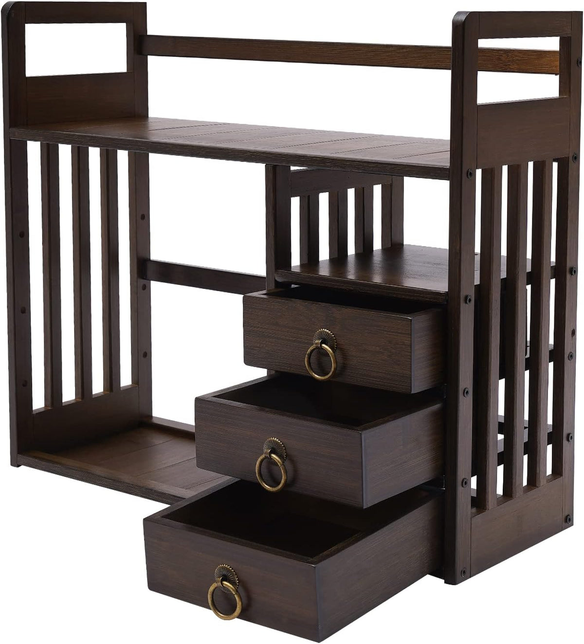 Bamboo Desk Bookshelf Organizer with Drawer, 19.7×7.5×17.7inch E856003
