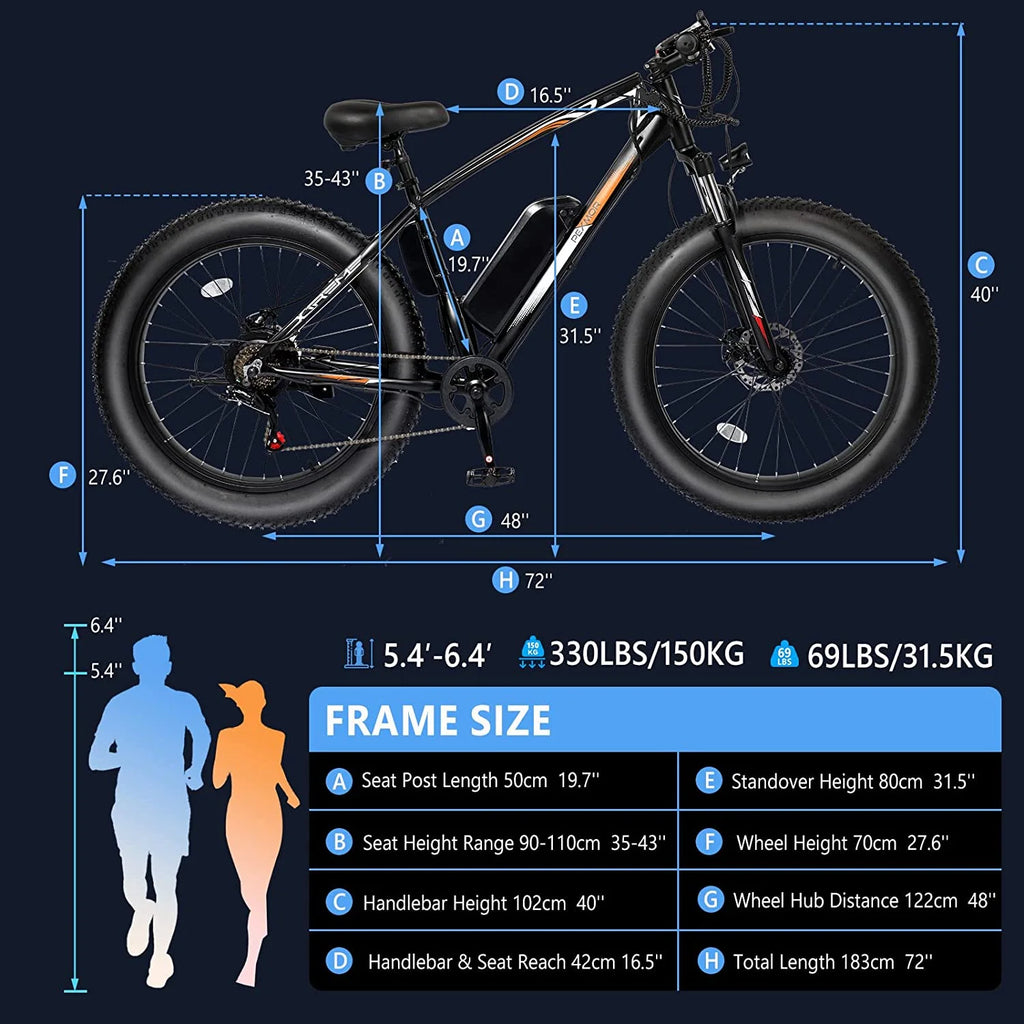 26" Fat Tire Electric Mountain Bike 500W 48V 13AH Removable Battery Shimano 7 Speed I377370