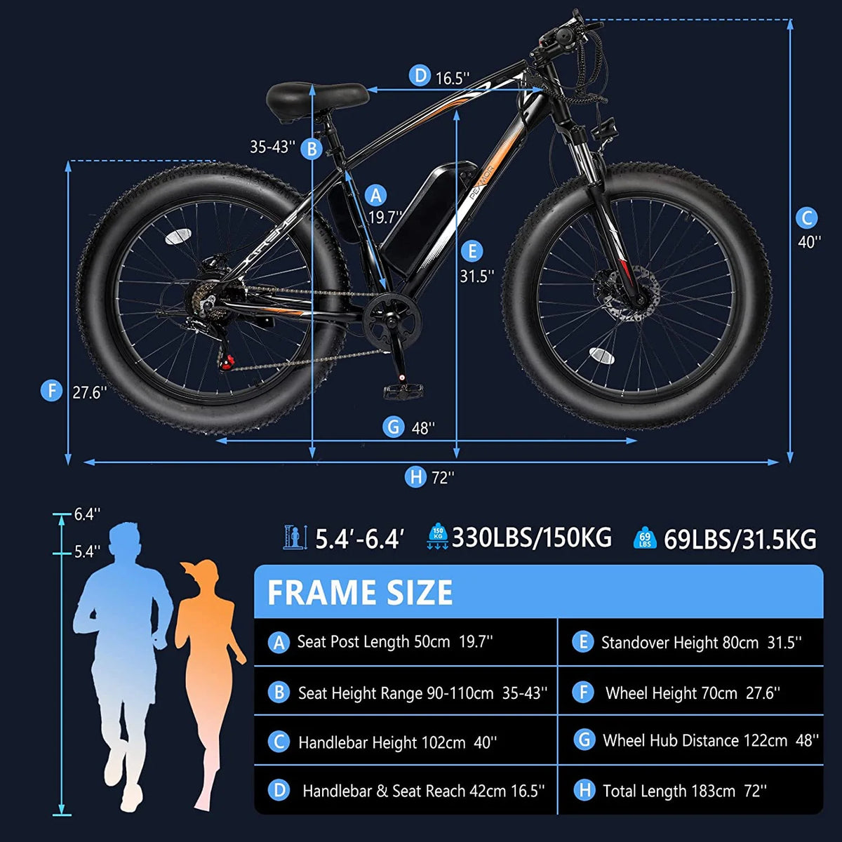 26" Fat Tire Electric Mountain Bike 500W 48V 13AH Removable Battery Shimano 7 Speed I377370