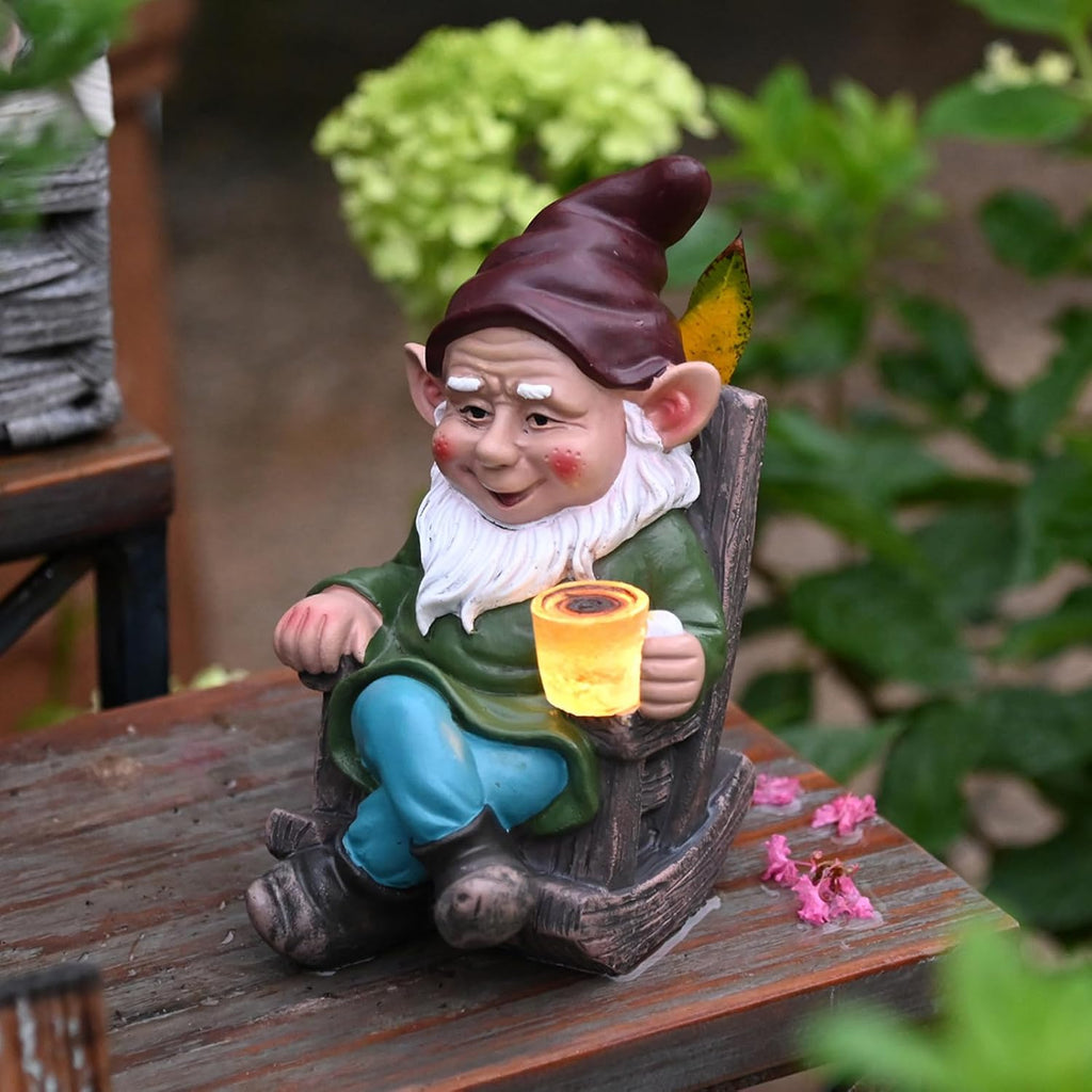 Solar Powered LED Garden Gnome Statue 7" V382603