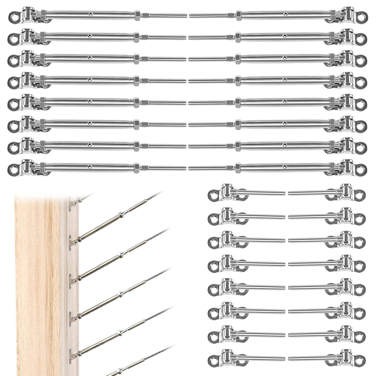 10 Set Cable Railing Kit 1/8 T316 Stainless Steel Turnbuckle Hardware P6094
